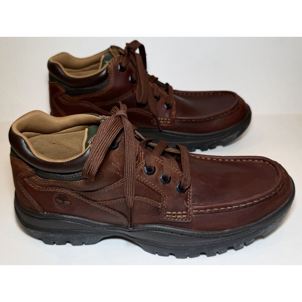 Timberland A17ZU Men’s 10 Brown Leather Waterproof Moc Toe Oxford Shoes